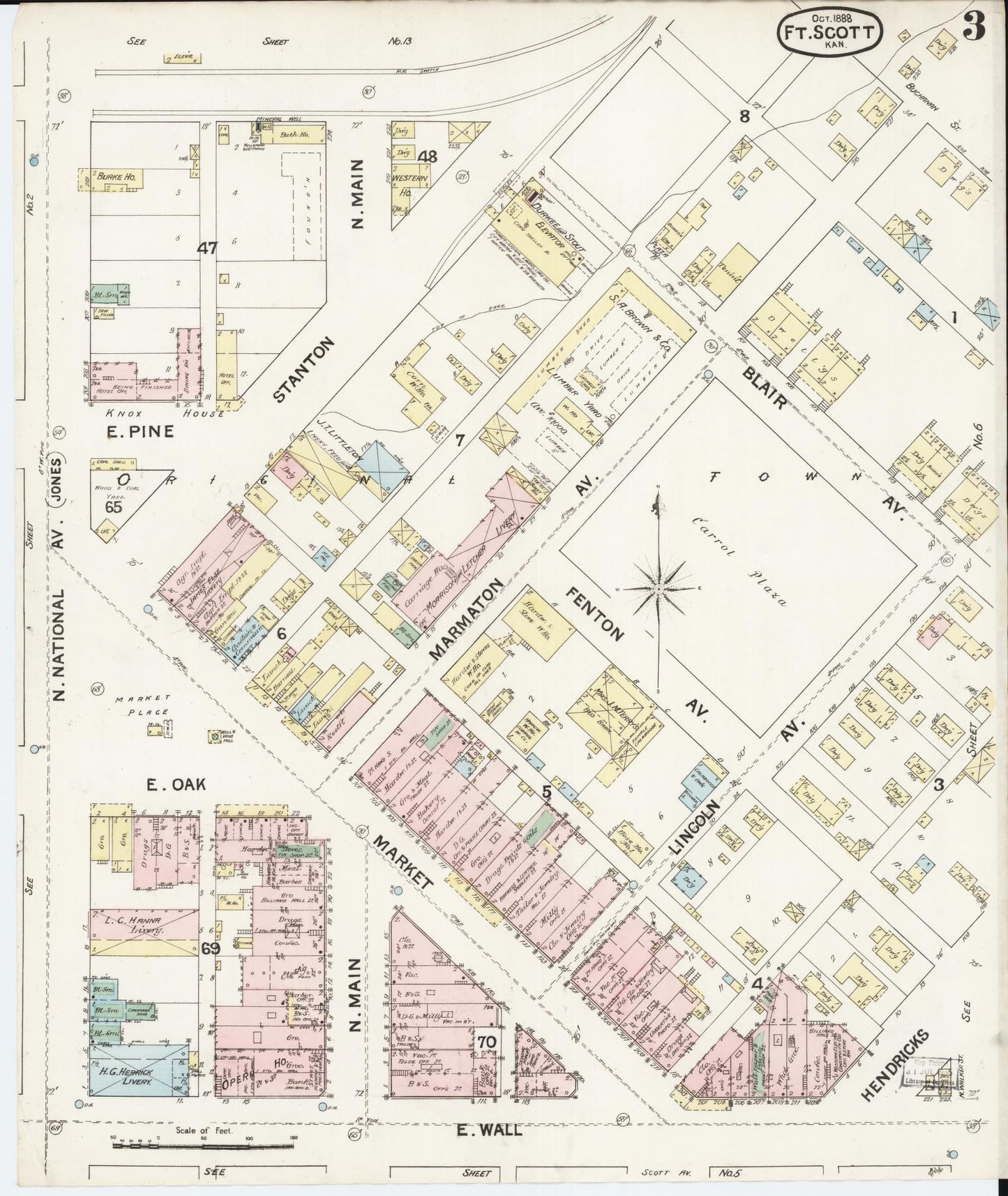 Sanborn Fire Insurance Map from Fort Scott, Bourbon County, Kansas (1888), Sheet #0003 - Complete Map Set gallery image, historic Sanborn map, vintage wall art, Kansas Kansas