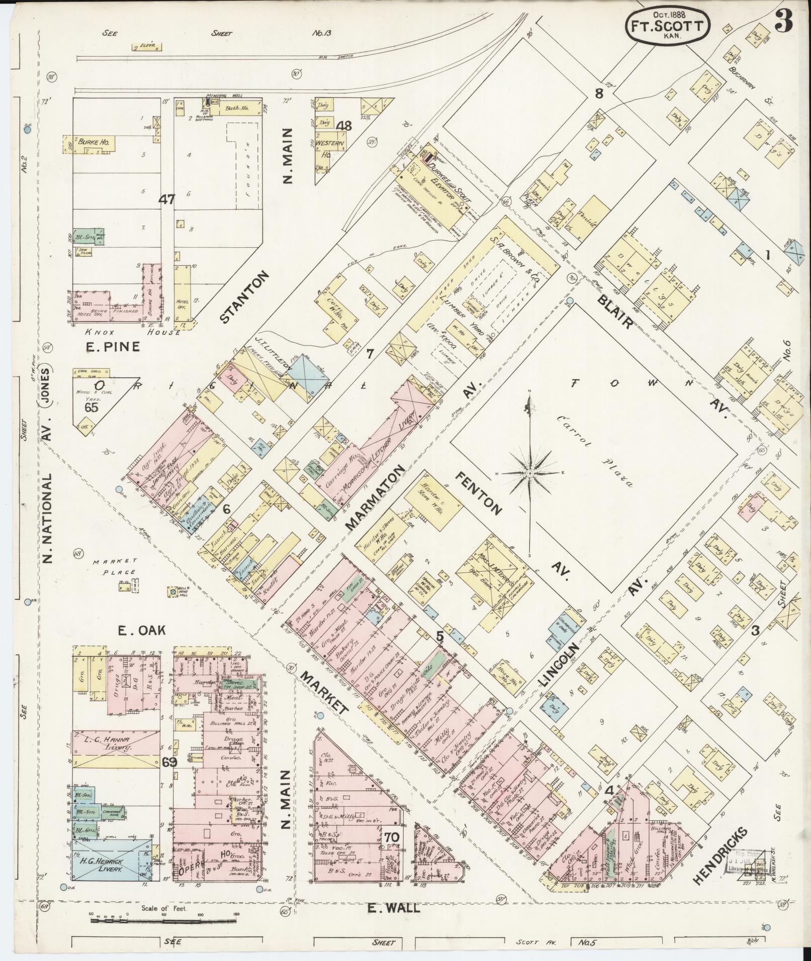 Sanborn Fire Insurance Map from Fort Scott, Bourbon County, Kansas (1888), Sheet #0003 - Complete Map Set gallery image, historic Sanborn map, vintage wall art, Kansas Kansas