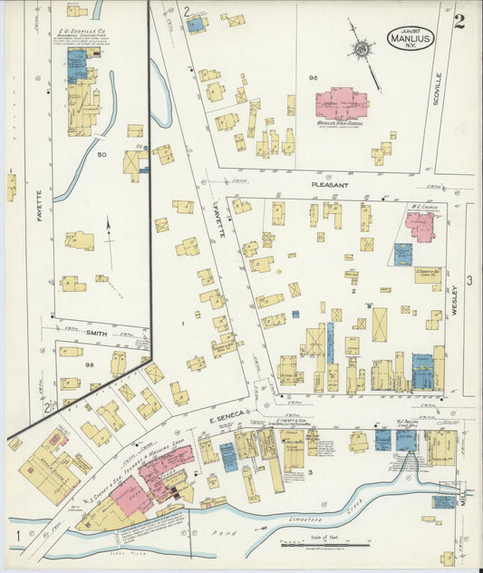 Sanborn Fire Insurance Map from Manlius, Onondaga County, New York (1917), Sheet #0002 - Historic Sanborn Fire Insurance Map Print, vintage old map wall art, antique decor, genealogy gift, New York New York map