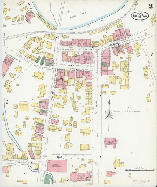 Sanborn Fire Insurance Map from Hoosick Falls, Rensselaer County, New York (1904), Sheet #0003 - Historic Sanborn Fire Insurance Map Print, vintage old map wall art, antique decor, genealogy gift, New York New York map
