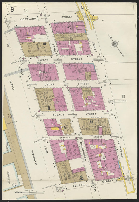 Sanborn Fire Insurance Map from New York, Bronx, Manhattan, New York (1923), Sheet #0009 - Historic Sanborn Fire Insurance Map Print, vintage old map wall art, antique decor, genealogy gift, New York New York map