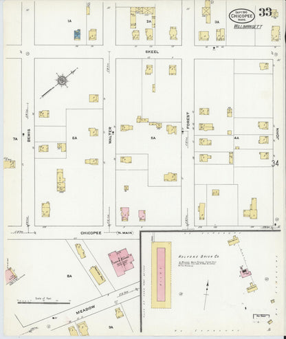 Sanborn Fire Insurance Map from Chicopee, Hampden County, Massachusetts (1910), Sheet #0033 - Historic Sanborn Fire Insurance Map Print, vintage old map wall art, antique decor, genealogy gift, Massachusetts Massachusetts map