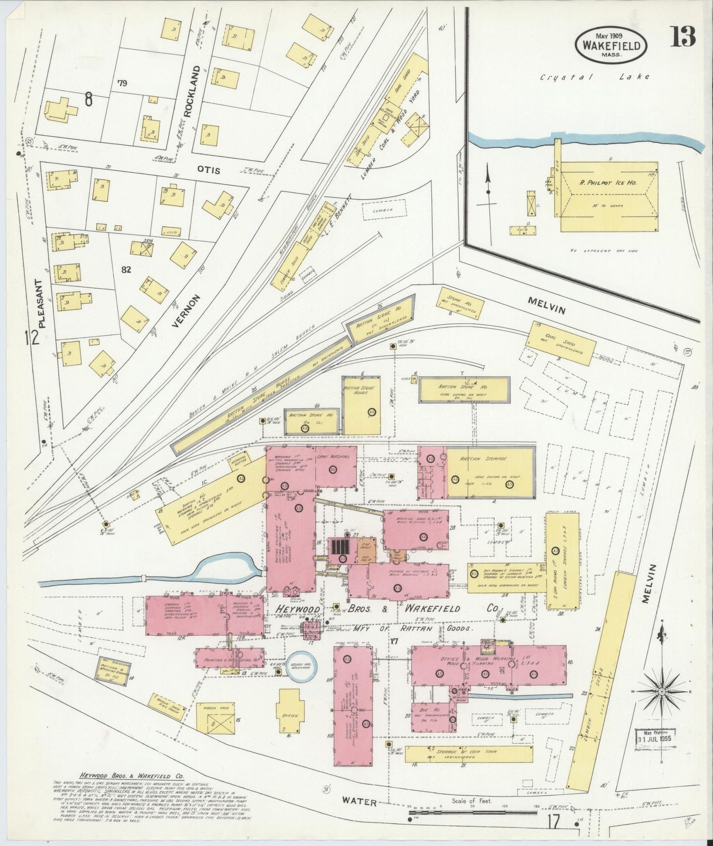 Sanborn Fire Insurance Map from Wakefield, Middlesex County, Massachusetts (1909), Sheet #0013 - Complete Map Set gallery image, historic Sanborn map, vintage wall art, Massachusetts Massachusetts