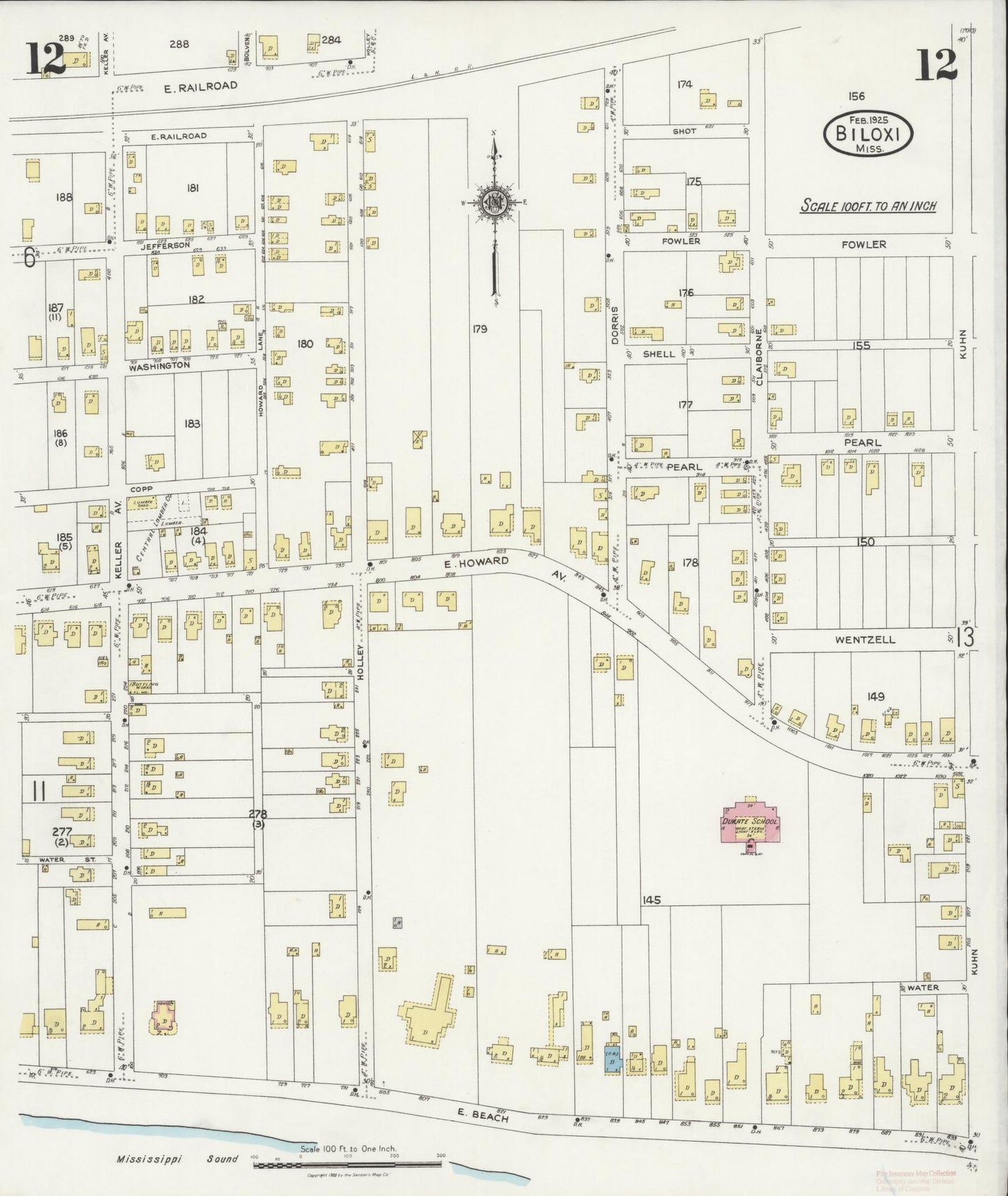 Sanborn Fire Insurance Map from Biloxi, Harrison County, Mississippi (1925), Sheet #0012 - Complete Map Set gallery image, historic Sanborn map, vintage wall art, Mississippi Mississippi