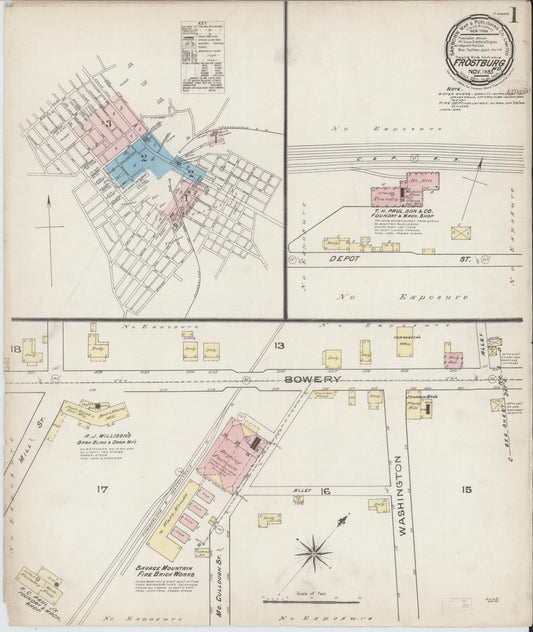Sanborn Fire Insurance Map from Frostburg, Allegany County, Maryland (1885), Sheet #0001 - Complete Map Set gallery image, historic Sanborn map, vintage wall art, Maryland Maryland