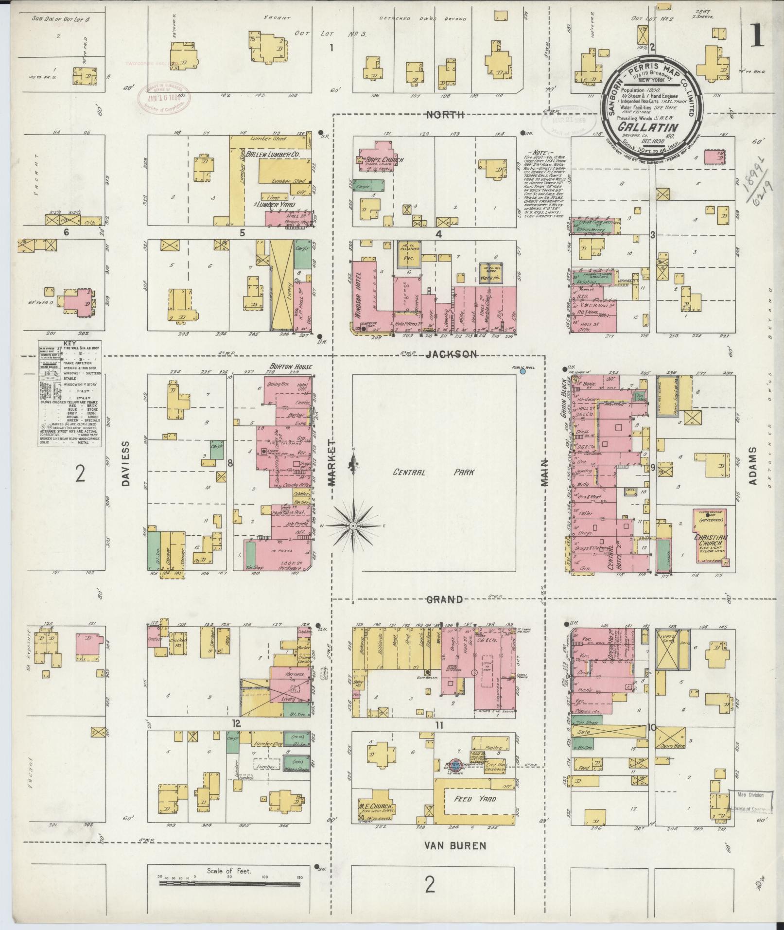 Sanborn Fire Insurance Map from Gallatin, Daviess County, Missouri (1898), Sheet #0001 - Historic Sanborn Fire Insurance Map Print, vintage old map wall art, antique decor, genealogy gift, Missouri Missouri map