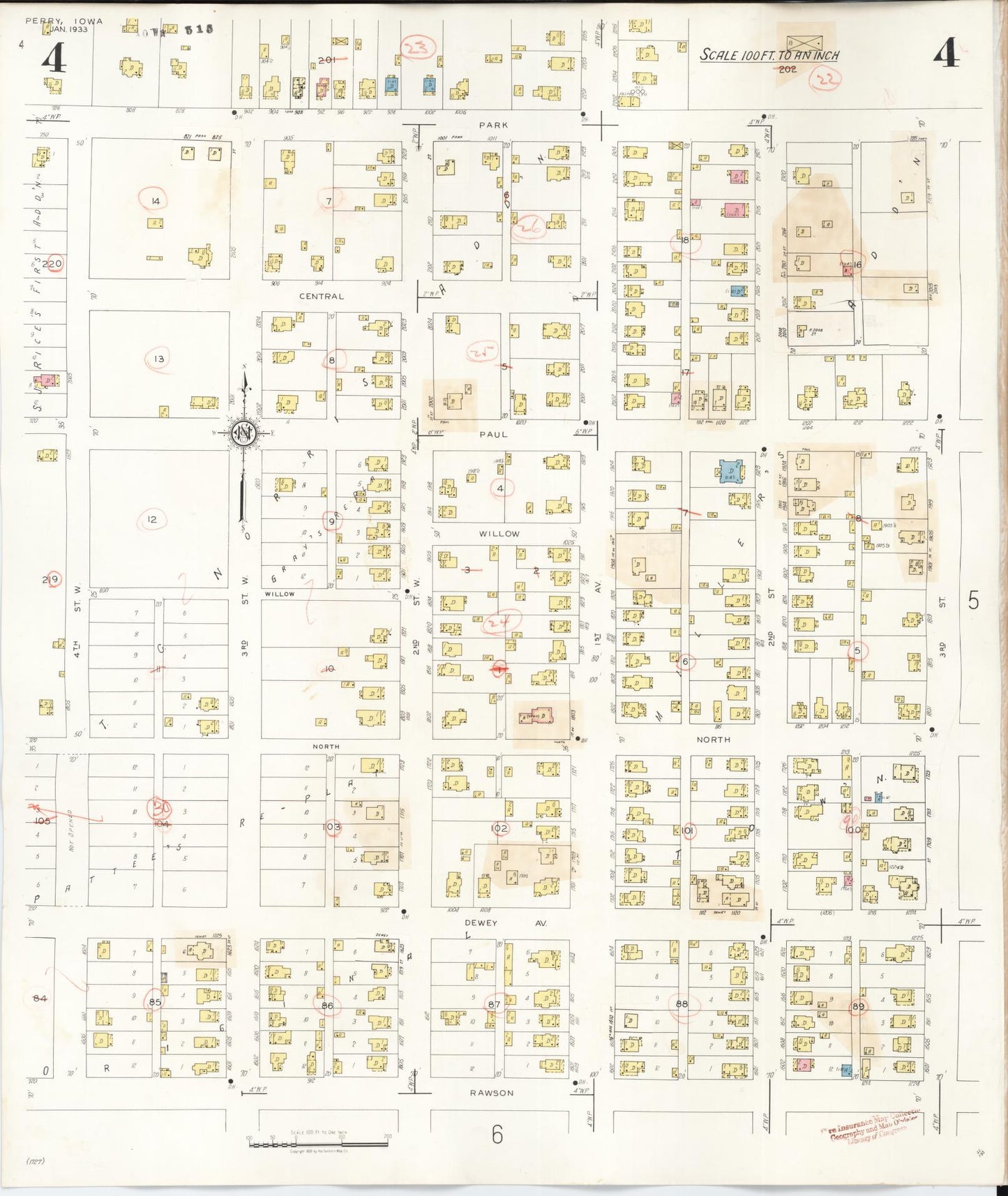 Sanborn Fire Insurance Map from Perry, Dallas County, Iowa (1947), Sheet #0004 - Historic Sanborn Fire Insurance Map Print, vintage old map wall art