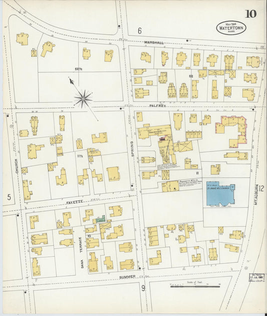 Sanborn Fire Insurance Map from Watertown, Middlesex County, Massachusetts (1904), Sheet #0010 - Historic Sanborn Fire Insurance Map Print, vintage old map wall art, antique decor, genealogy gift, Massachusetts Massachusetts map