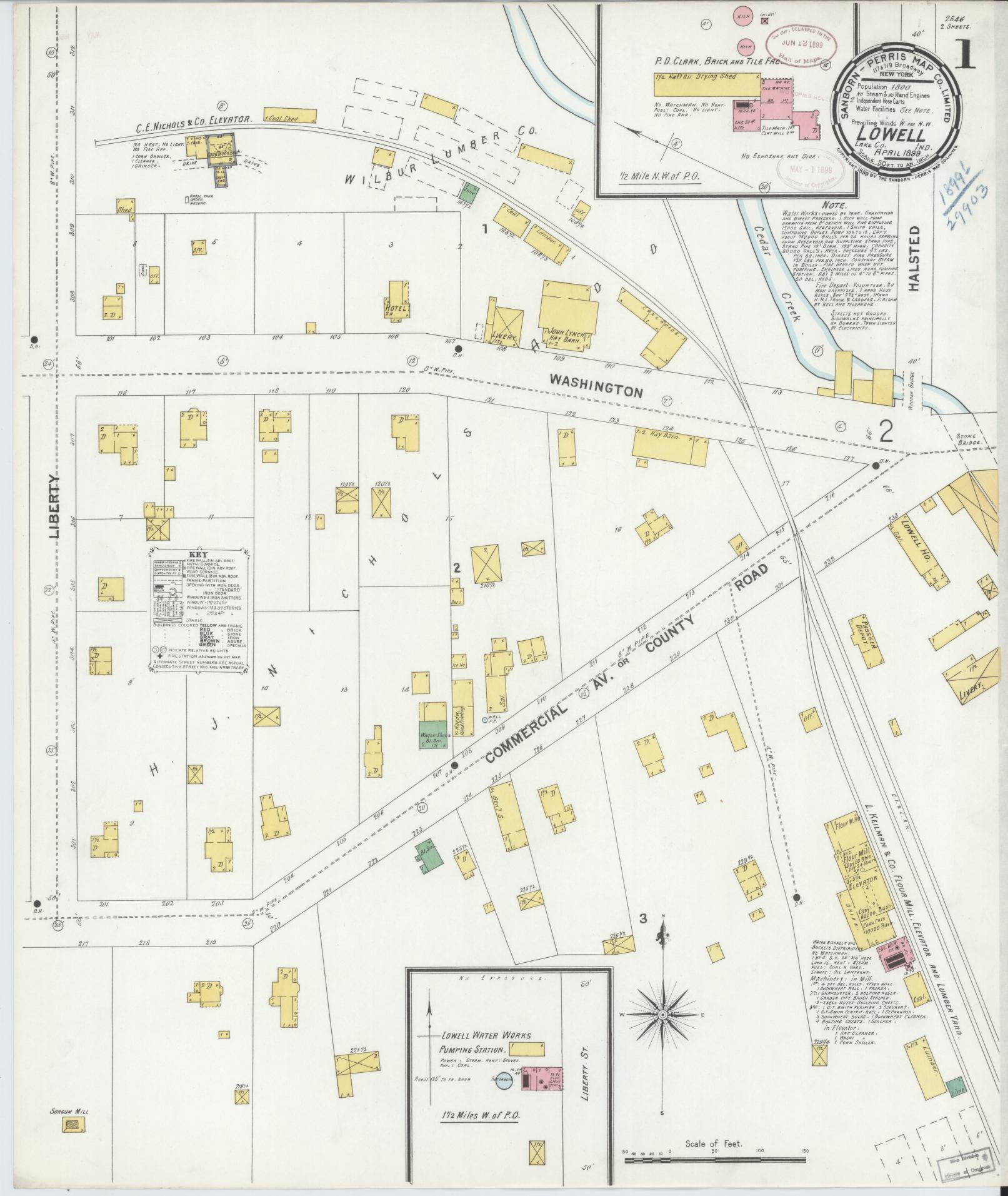 Sanborn Fire Insurance Map from Lowell, Lake County, Indiana (1899), Sheet #0001 - Complete Map Set gallery image, historic Sanborn map, vintage wall art, Indiana Indiana