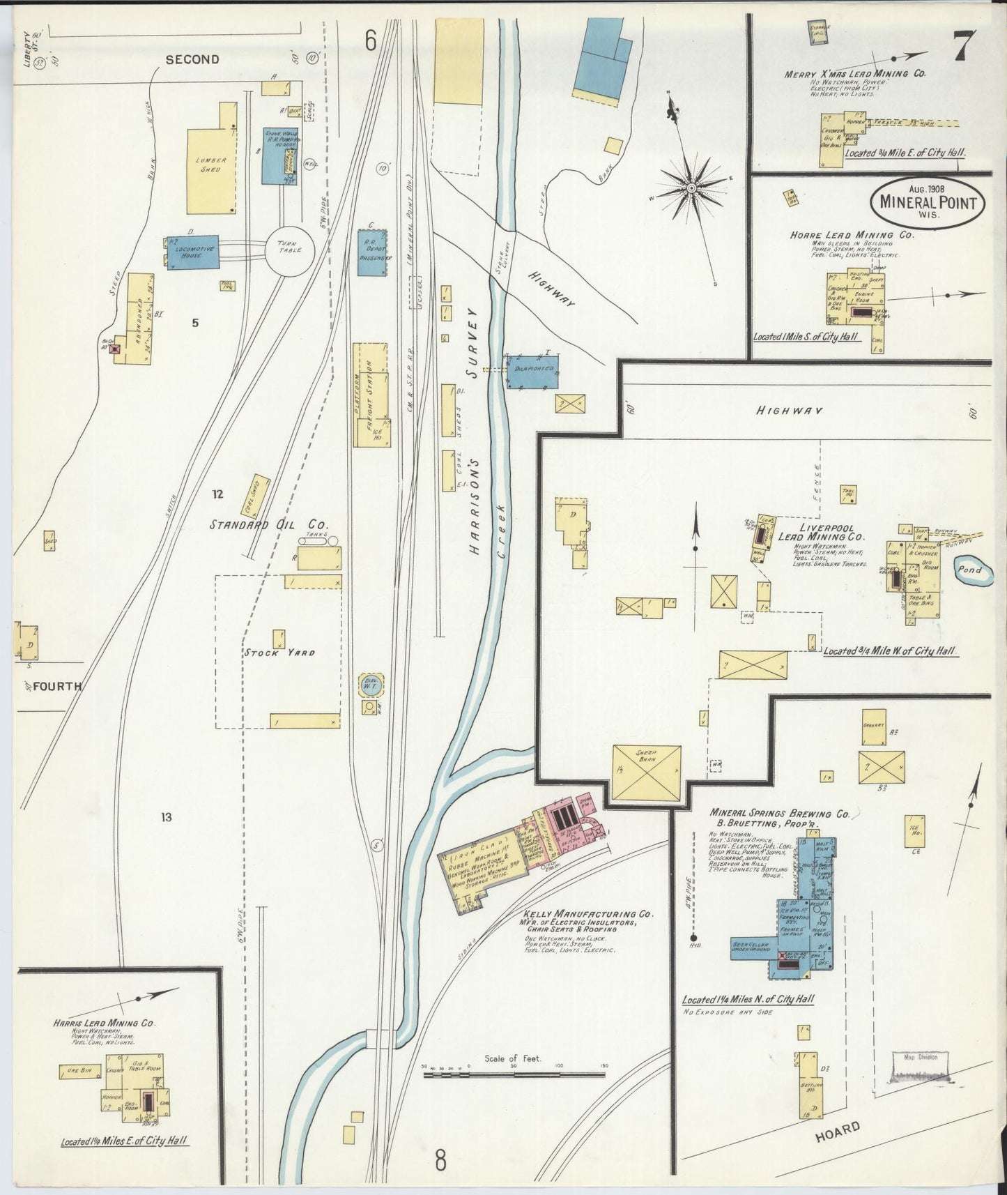 Sanborn Fire Insurance Map from Mineral Point, Iowa County, Wisconsin (1908), Sheet #0007 - Historic Sanborn Fire Insurance Map Print, vintage old map wall art, antique decor, genealogy gift, Wisconsin Wisconsin map