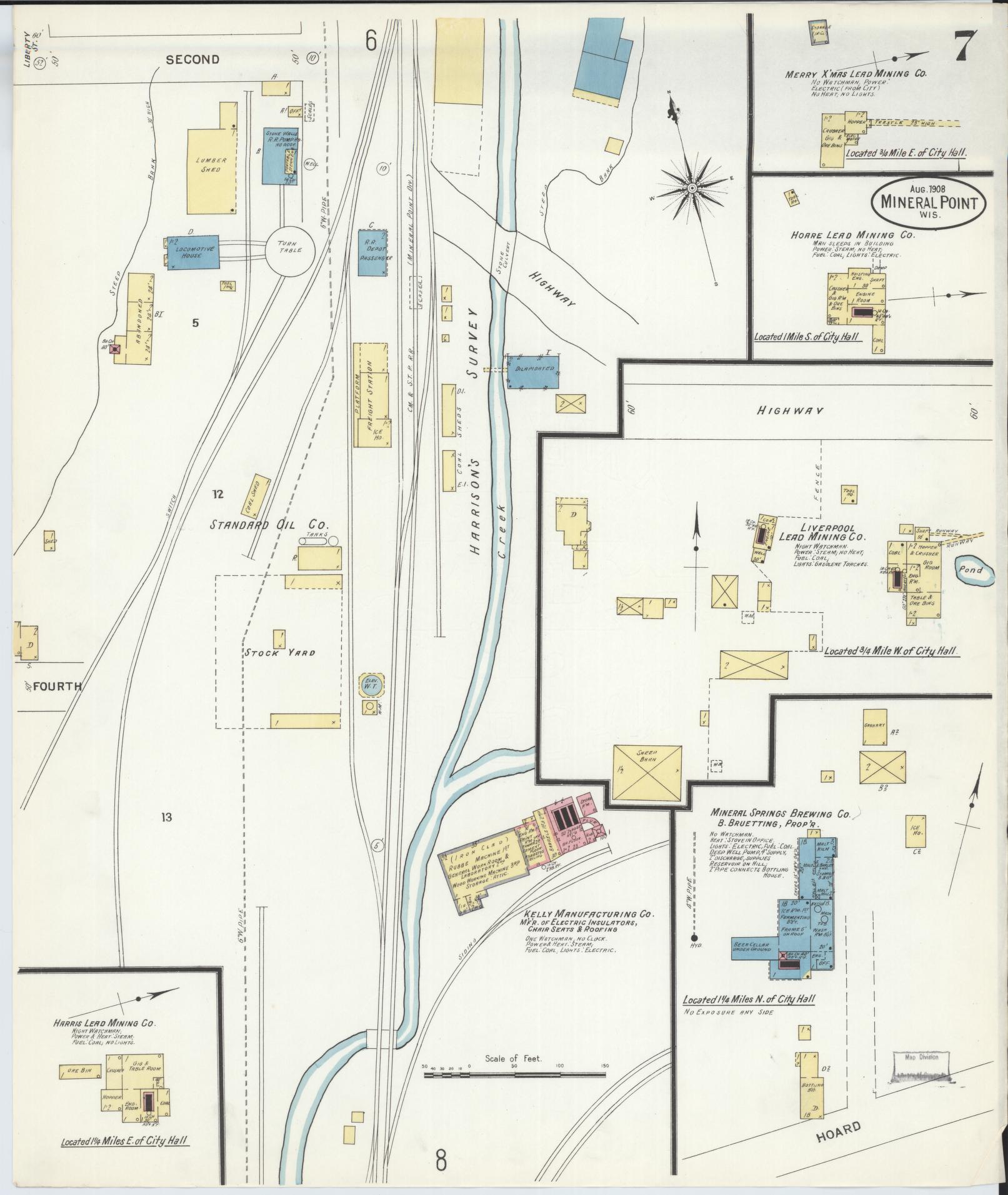 Sanborn Fire Insurance Map from Mineral Point, Iowa County, Wisconsin (1908), Sheet #0007 - Historic Sanborn Fire Insurance Map Print, vintage old map wall art, antique decor, genealogy gift, Wisconsin Wisconsin map