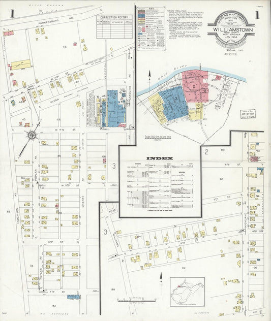 Sanborn Fire Insurance Map from Williamstown, Wood County, West Virginia (1934), Sheet #0001 - Complete Map Set gallery image, historic Sanborn map, vintage wall art, West Virginia West Virginia