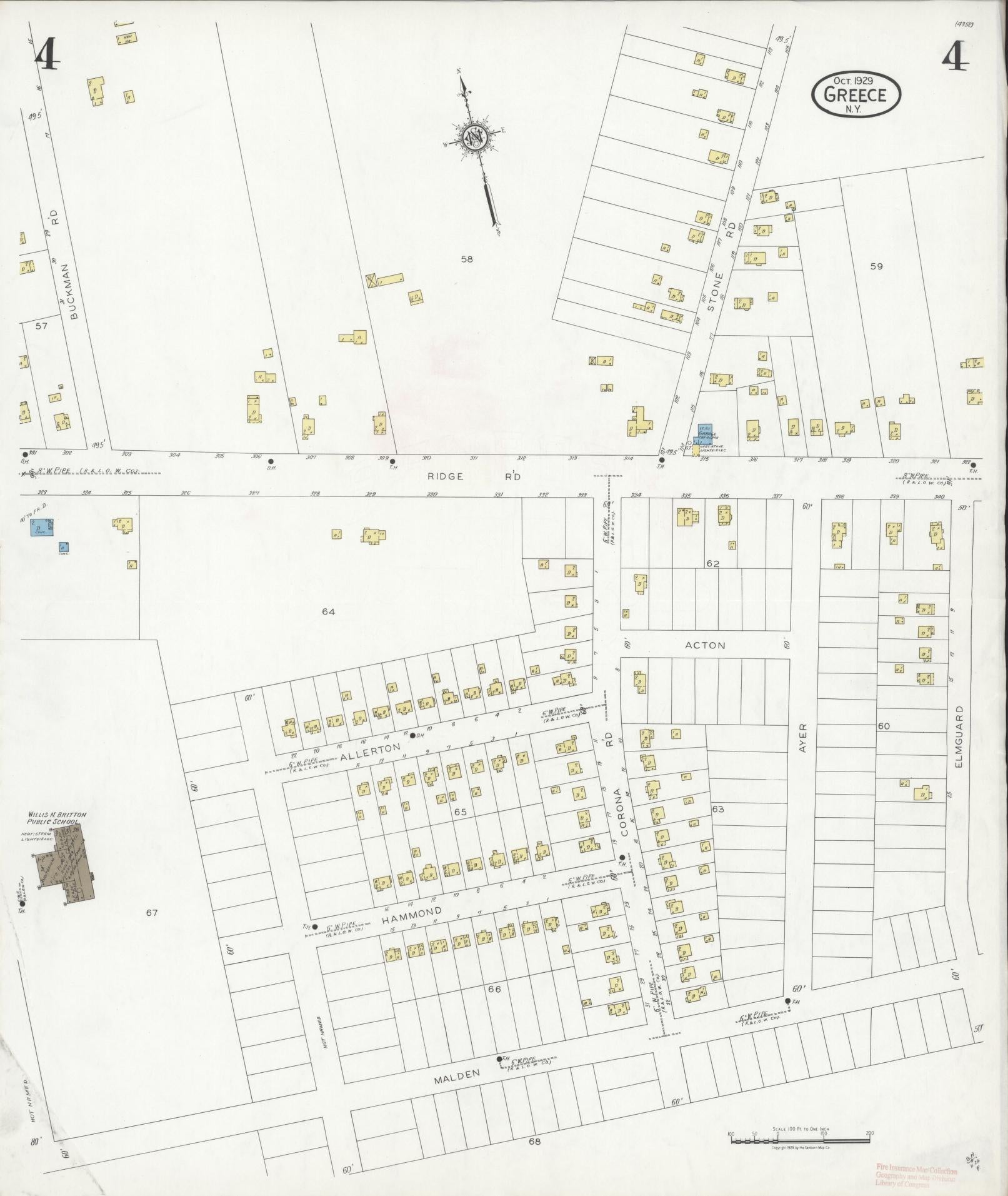 Sanborn Fire Insurance Map from Greece, Monroe County, New York (1929), Sheet #0004 - Complete Map Set gallery image, historic Sanborn map, vintage wall art, New York New York