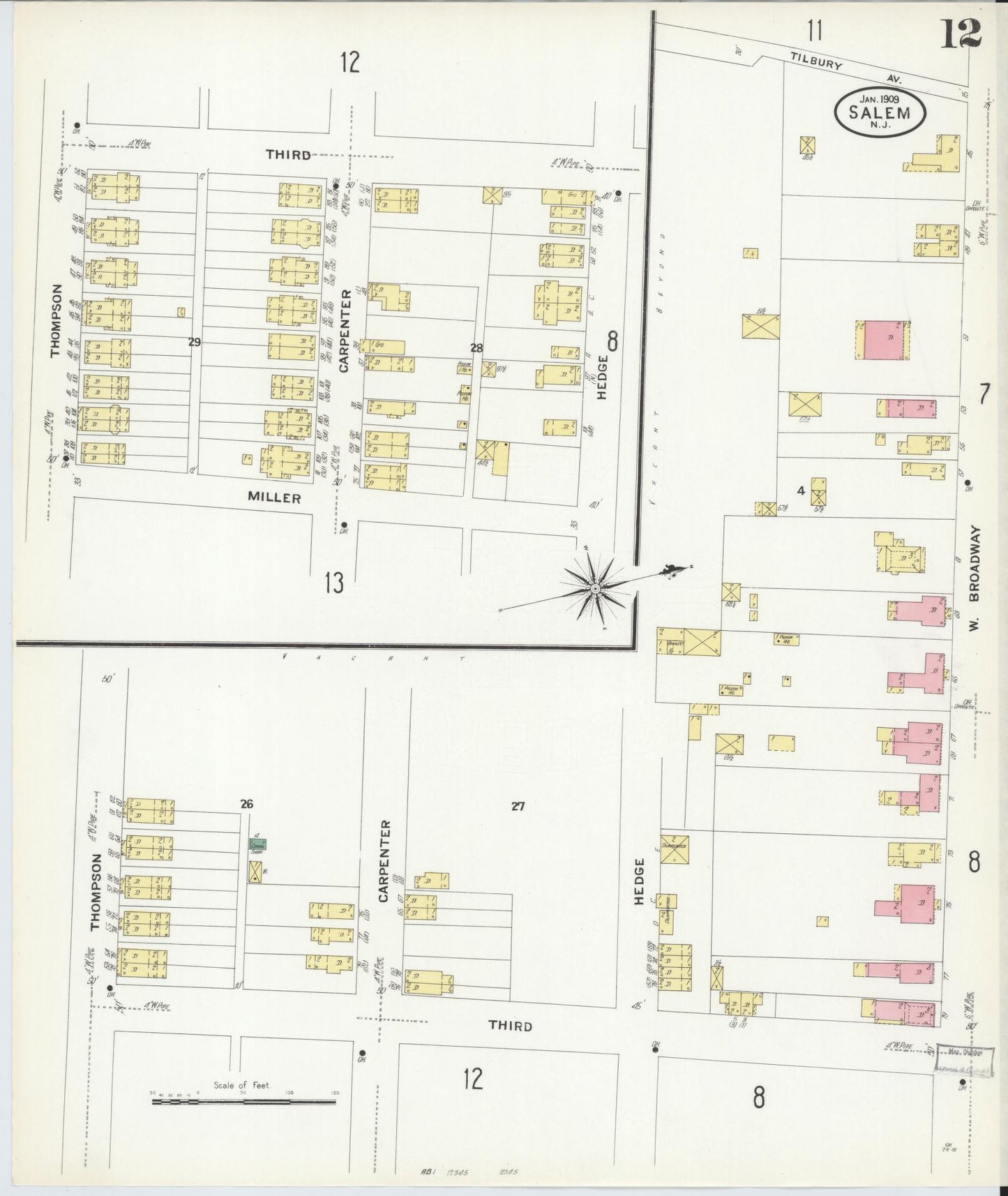 Sanborn Fire Insurance Map from Salem, Salem County, New Jersey (1909), Sheet #0012 - Complete Map Set gallery image, historic Sanborn map, vintage wall art, New Jersey New Jersey