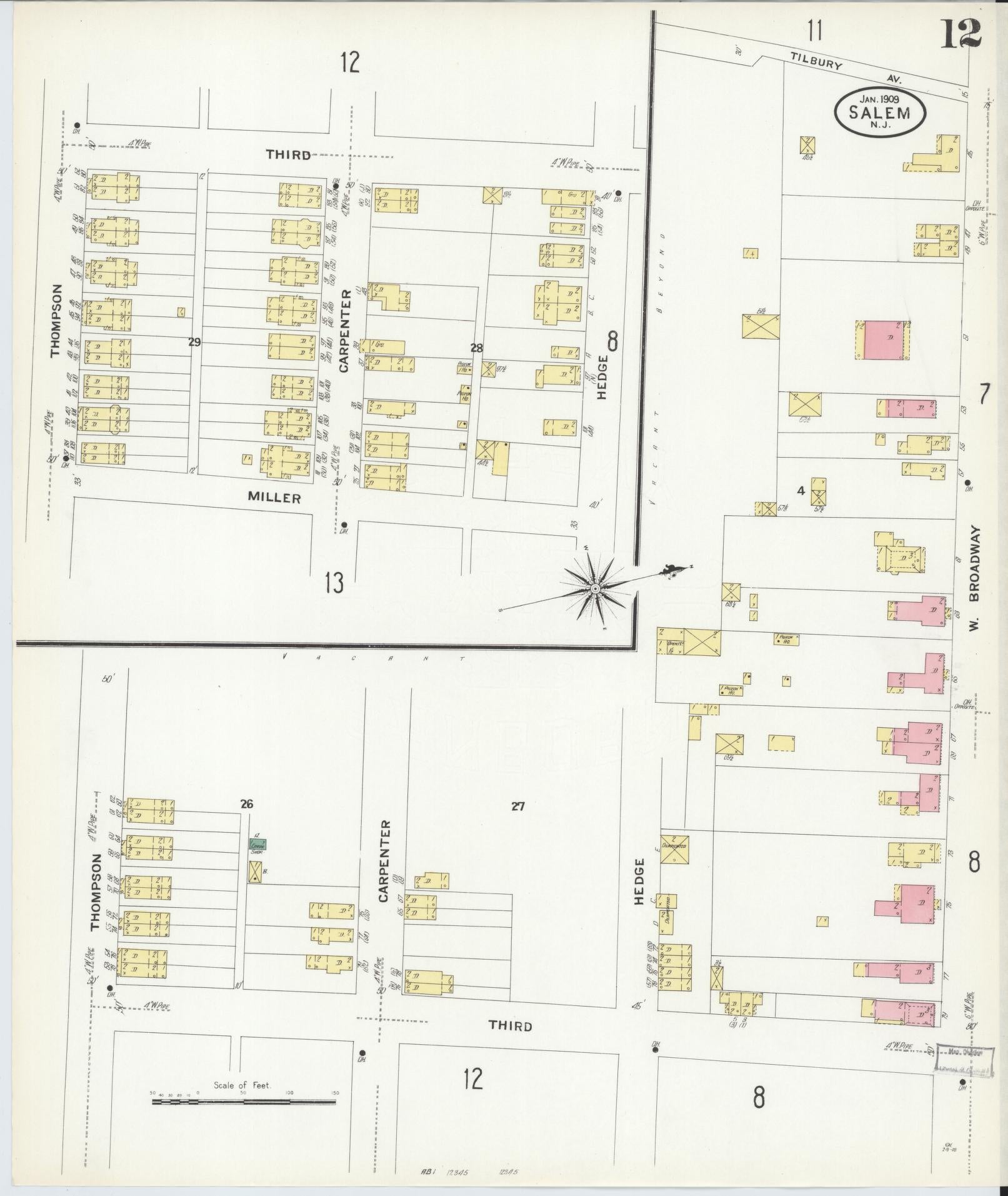Sanborn Fire Insurance Map from Salem, Salem County, New Jersey (1909), Sheet #0012 - Complete Map Set gallery image, historic Sanborn map, vintage wall art, New Jersey New Jersey