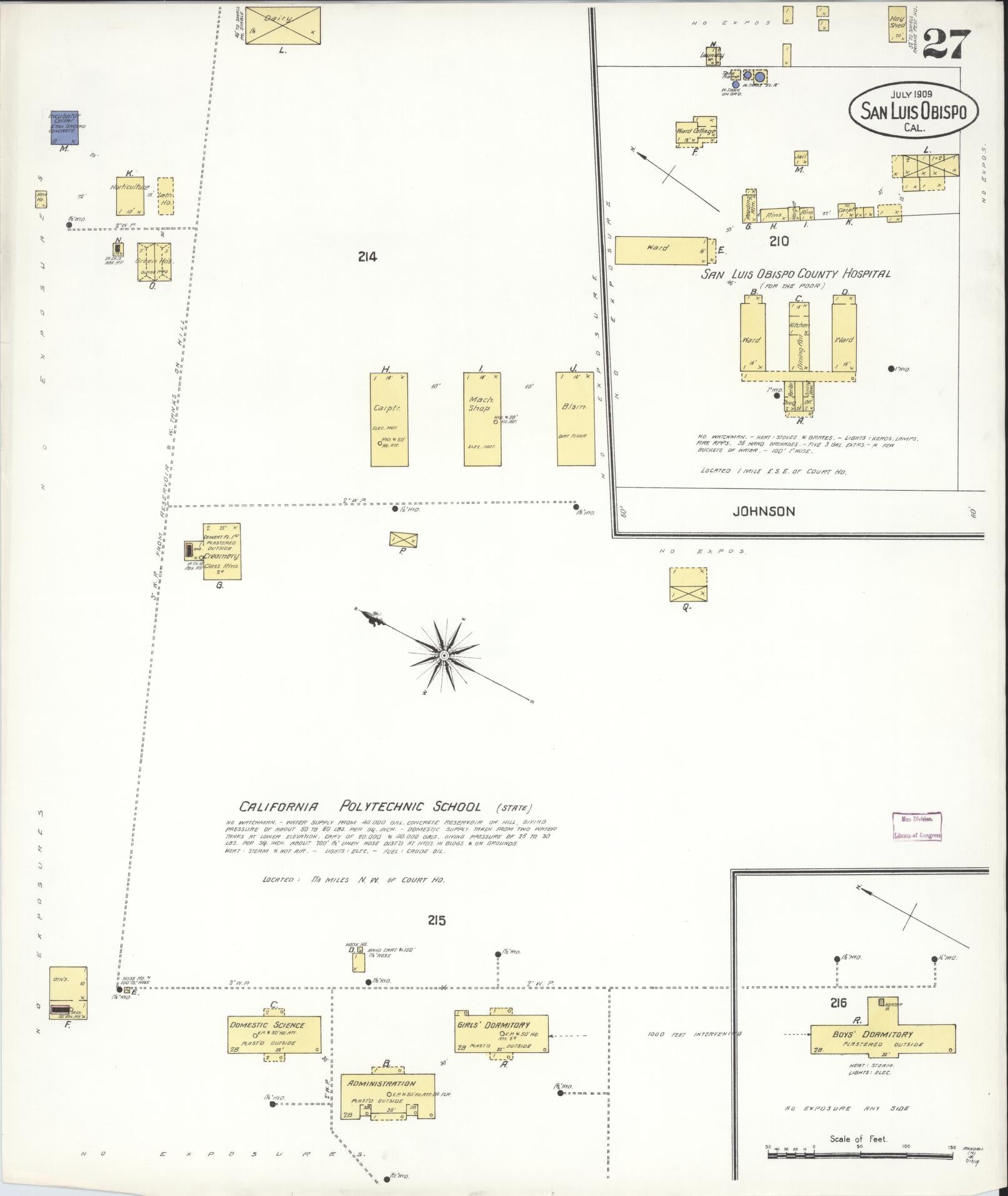 Sanborn Fire Insurance Map from San Luis Obispo, San Luis Obispo County, California (1909), Sheet #0027 - Complete Map Set gallery image, historic Sanborn map, vintage wall art, California California