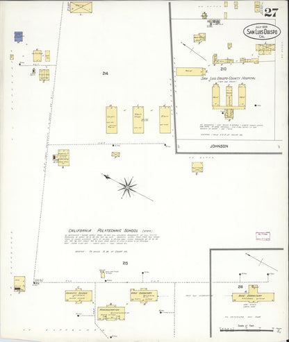 Sanborn Fire Insurance Map from San Luis Obispo, San Luis Obispo County, California (1909), Sheet #0027 - Complete Map Set gallery image, historic Sanborn map, vintage wall art, California California