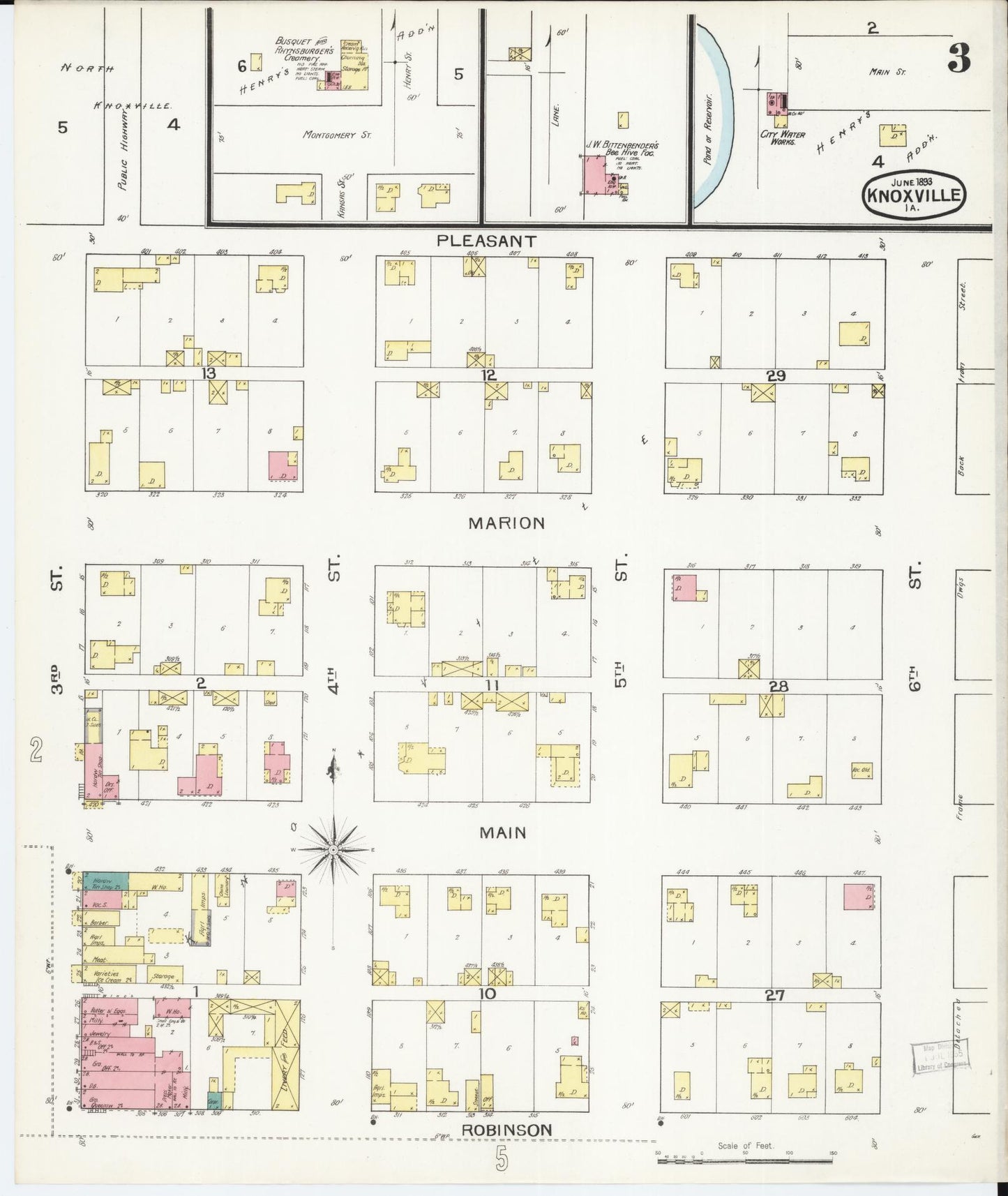 Sanborn Fire Insurance Map from Knoxville, Marion County, Iowa (1893), Sheet #0003 - Historic Sanborn Fire Insurance Map Print, vintage old map wall art