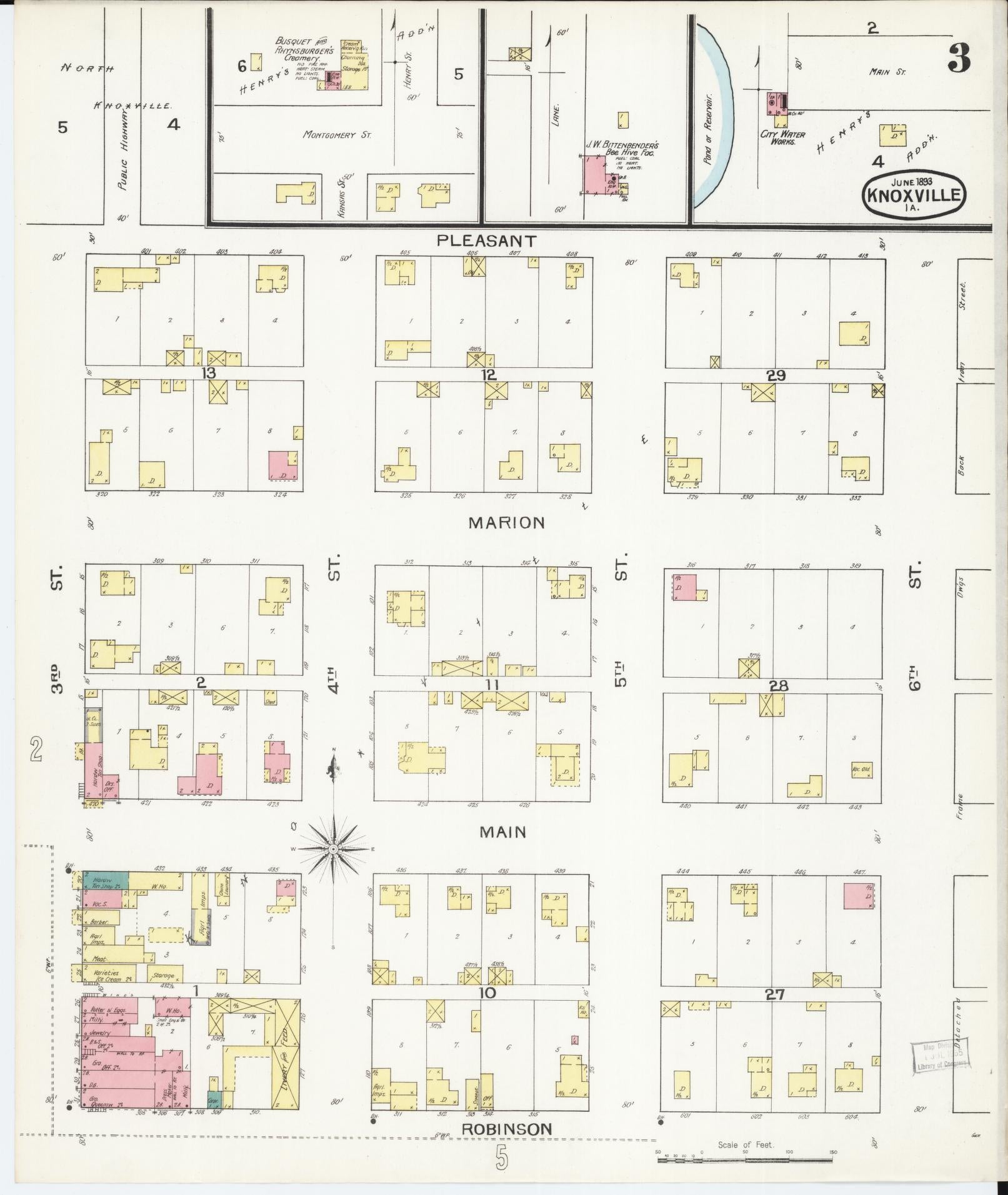Sanborn Fire Insurance Map from Knoxville, Marion County, Iowa (1893), Sheet #0003 - Historic Sanborn Fire Insurance Map Print, vintage old map wall art