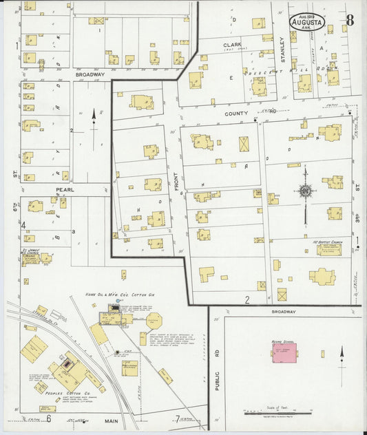 Sanborn Fire Insurance Map from Augusta, Woodruff County, Arkansas (1919), Sheet #0008 - Historic Sanborn Fire Insurance Map Print, vintage old map wall art, antique decor, genealogy gift, Arkansas Arkansas map