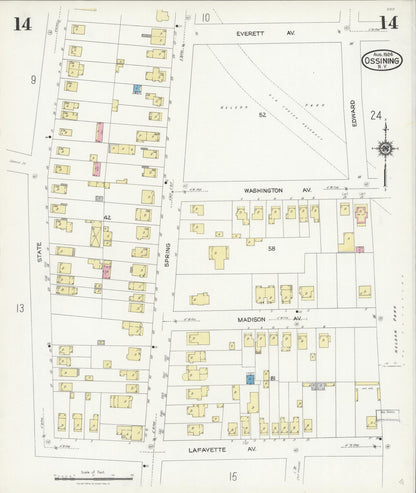 Sanborn Fire Insurance Map from Ossining, Westchester County, New York (1924), Sheet #0014 - Historic Sanborn Fire Insurance Map Print, vintage old map wall art, antique decor, genealogy gift, New York New York map