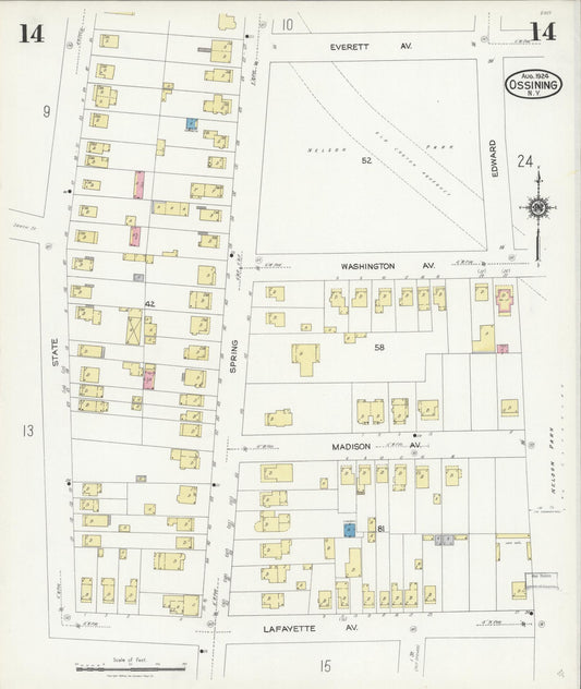 Sanborn Fire Insurance Map from Ossining, Westchester County, New York (1924), Sheet #0014 - Historic Sanborn Fire Insurance Map Print, vintage old map wall art, antique decor, genealogy gift, New York New York map
