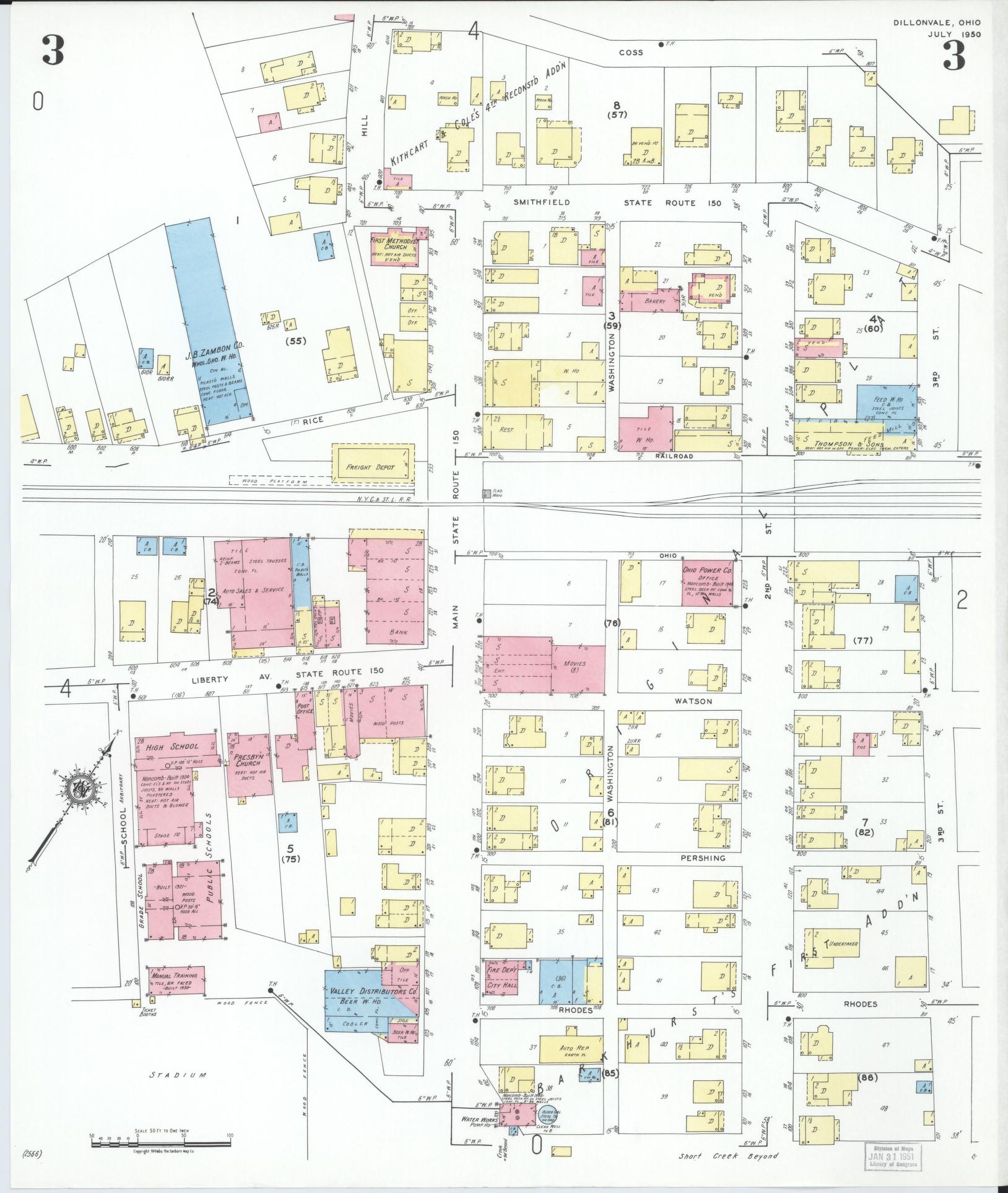 Sanborn Fire Insurance Map from Dillonvale, Jefferson County, Ohio (1950), Sheet #0003 - Historic Sanborn Fire Insurance Map Print, vintage old map wall art, antique decor, genealogy gift, Ohio Ohio map