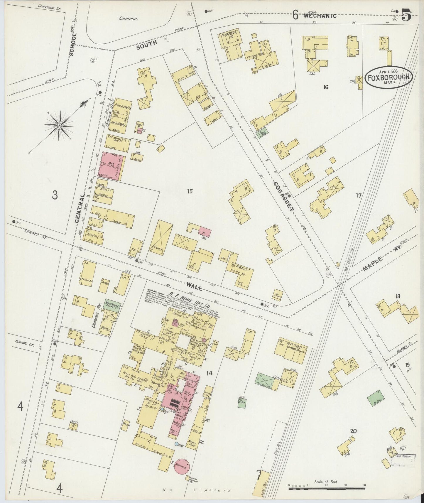 Sanborn Fire Insurance Map from Foxboro, Norfolk County, Massachusetts (1898), Sheet #0005 - Complete Map Set gallery image, historic Sanborn map, vintage wall art, Massachusetts Massachusetts