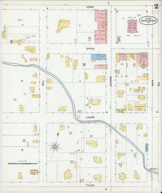 Sanborn Fire Insurance Map from Huntsville, Walker County, Texas (1901), Sheet #0002 - Historic Sanborn Fire Insurance Map Print, vintage old map wall art, antique decor, genealogy gift, Texas Texas map