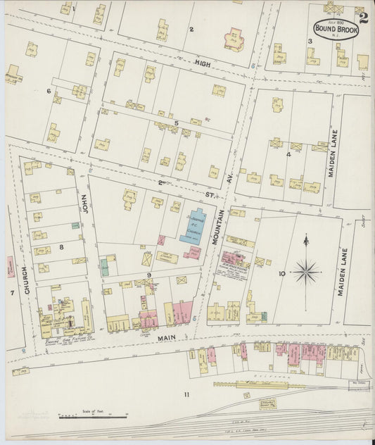 Sanborn Fire Insurance Map from Bound Brook, Somerset County, New Jersey (1890), Sheet #0002 - Historic Sanborn Fire Insurance Map Print, vintage old map wall art, antique decor, genealogy gift, New Jersey New Jersey map