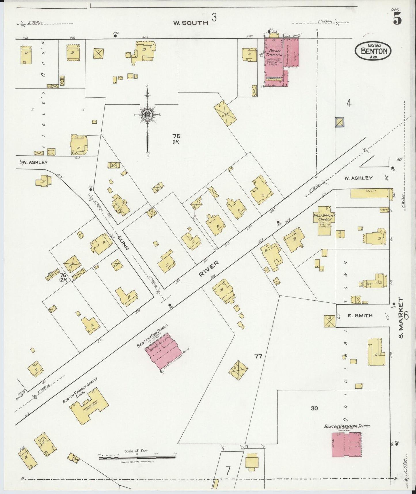 Sanborn Fire Insurance Map from Benton, Saline County, Arkansas (1921), Sheet #0005 - Historic Sanborn Fire Insurance Map Print, vintage old map wall art, antique decor, genealogy gift, Arkansas Arkansas map
