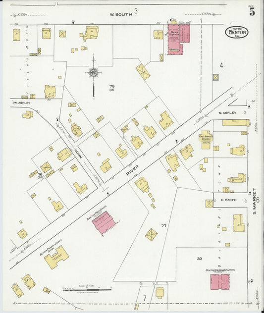 Sanborn Fire Insurance Map from Benton, Saline County, Arkansas (1921), Sheet #0005 - Historic Sanborn Fire Insurance Map Print, vintage old map wall art, antique decor, genealogy gift, Arkansas Arkansas map