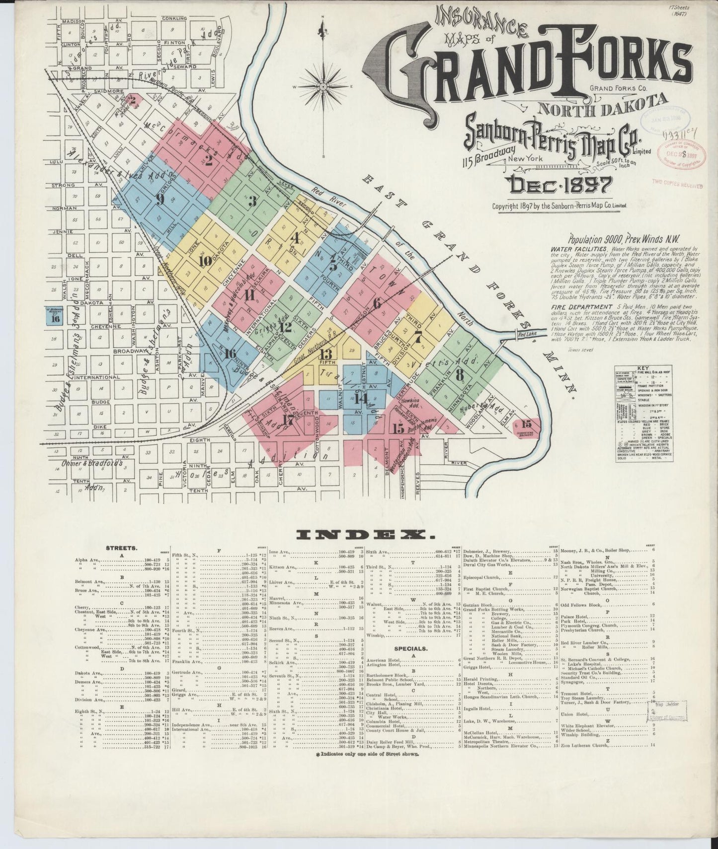 Sanborn Fire Insurance Map from Grand Forks, Grand Forks County, North Dakota (1897), Sheet #0001 - Complete Map Set gallery image, historic Sanborn map, vintage wall art, North Dakota North Dakota