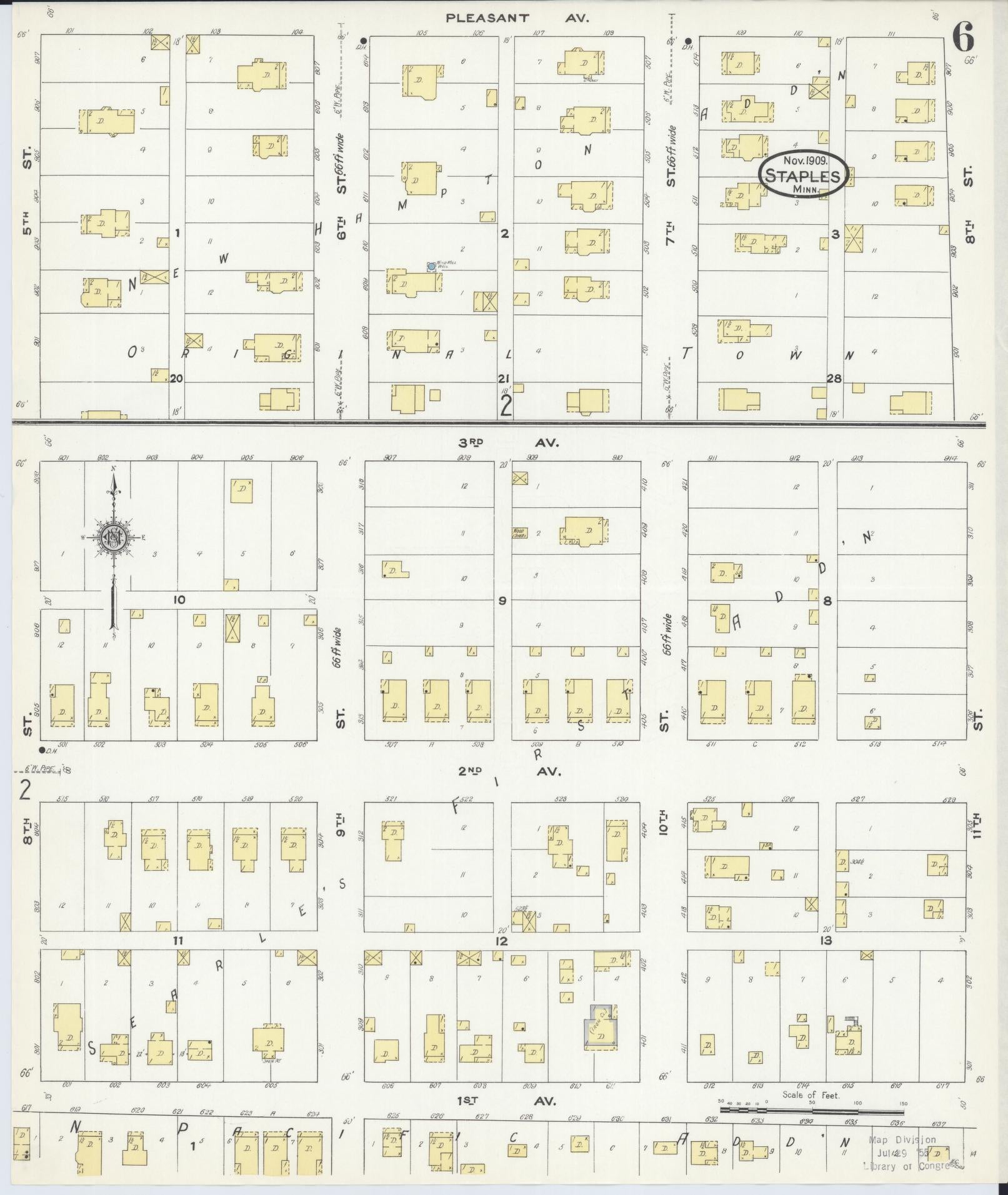 Sanborn Fire Insurance Map from Staples, Todd County, Minnesota (1909), Sheet #0006 - Complete Map Set gallery image, historic Sanborn map, vintage wall art, Minnesota Minnesota