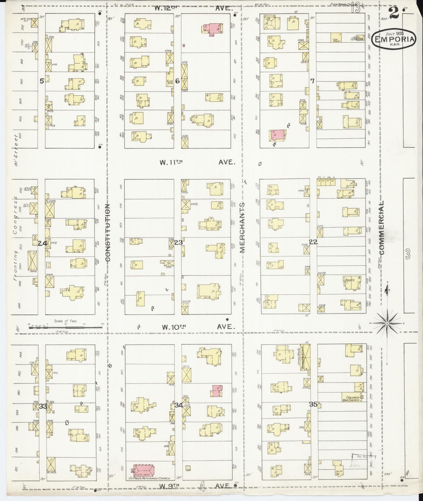 Sanborn Fire Insurance Map from Emporia, Lyon County, Kansas (1893), Sheet #0002 - Historic Sanborn Fire Insurance Map Print, vintage old map wall art, antique decor, genealogy gift, Kansas Kansas map