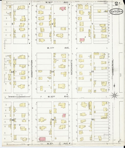 Sanborn Fire Insurance Map from Emporia, Lyon County, Kansas (1893), Sheet #0002 - Historic Sanborn Fire Insurance Map Print, vintage old map wall art, antique decor, genealogy gift, Kansas Kansas map