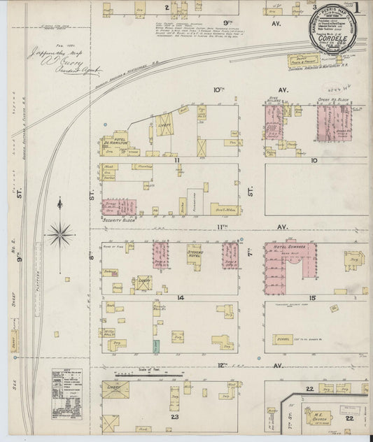 Sanborn Fire Insurance Map from Cordele, Crisp County, Georgia (1891), Sheet #0001 - Historic Sanborn Fire Insurance Map Print, vintage old map wall art, antique decor, genealogy gift, Georgia Georgia map