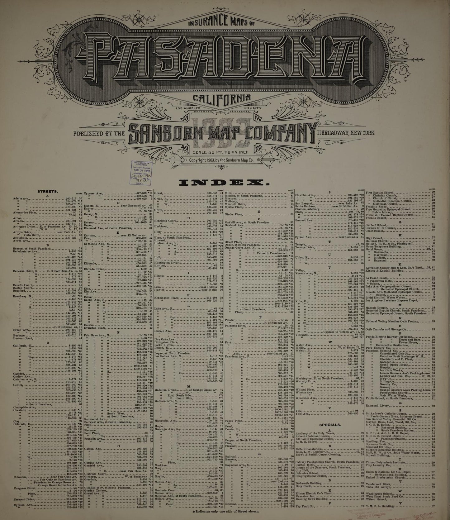 Sanborn Fire Insurance Map from Pasadena, Los Angeles County, California. (1903) – Historic Sanborn Fire Insurance Map Print