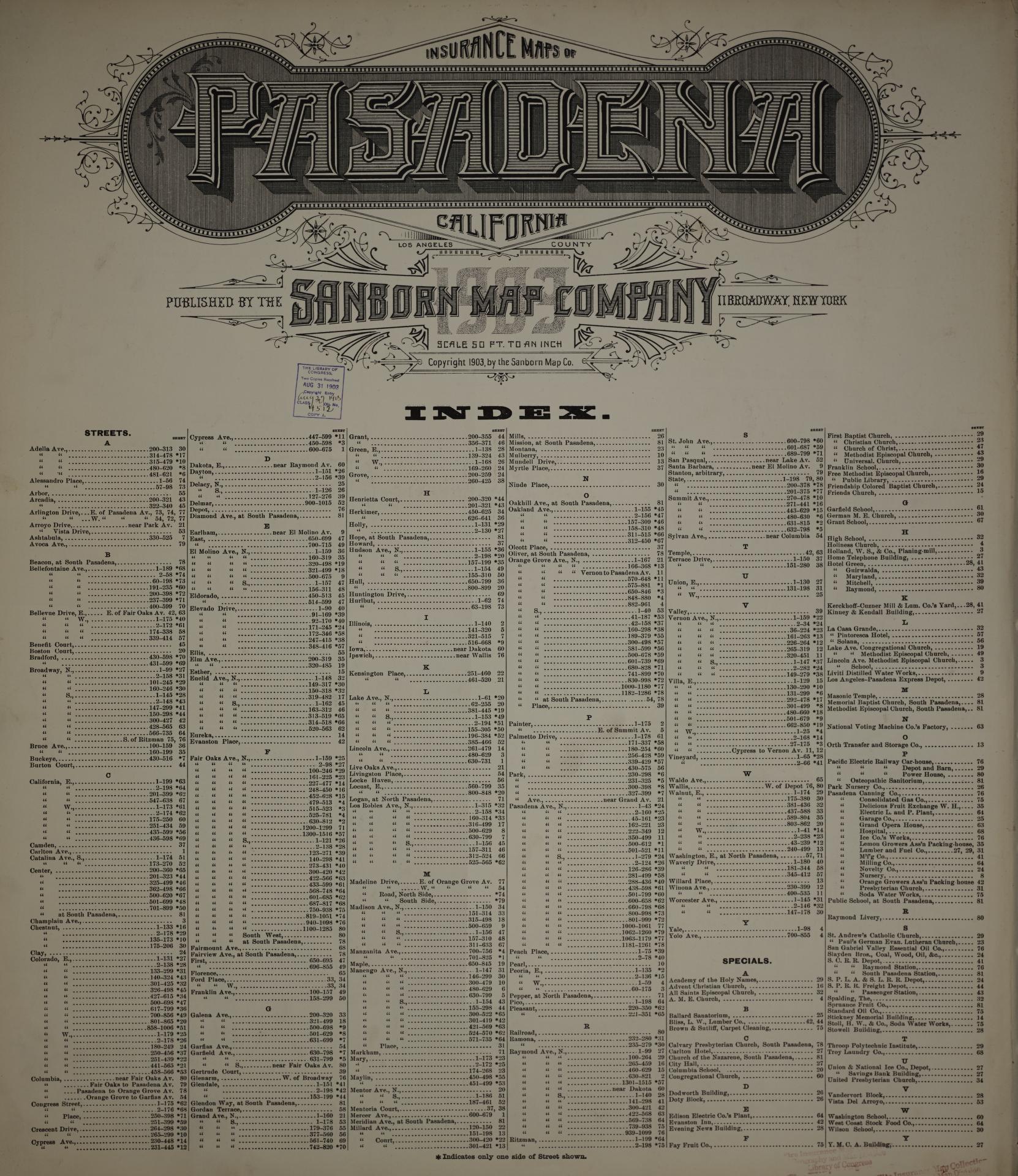 Sanborn Fire Insurance Map from Pasadena, Los Angeles County, California. (1903) – Historic Sanborn Fire Insurance Map Print