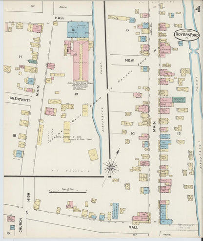 Sanborn Fire Insurance Map from Royersford, Montgomery County, Pennsylvania (1888), Sheet #0004 - Historic Sanborn Fire Insurance Map Print, vintage old map wall art, antique decor, genealogy gift, Pennsylvania Pennsylvania map