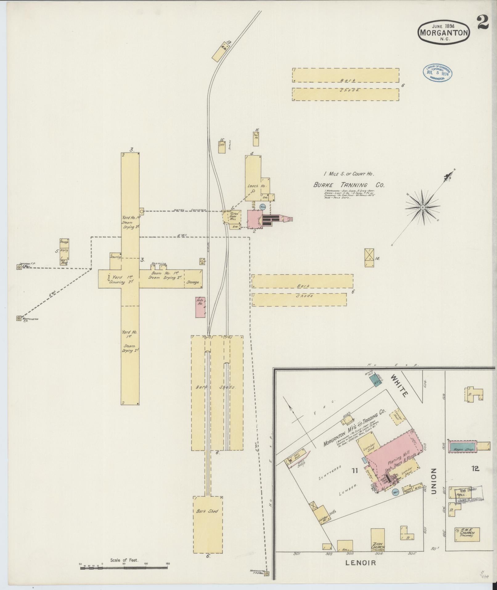 Sanborn Fire Insurance Map from Morganton, Burke County, North Carolina (1894), Sheet #0002 - Complete Map Set gallery image, historic Sanborn map, vintage wall art, North Carolina North Carolina