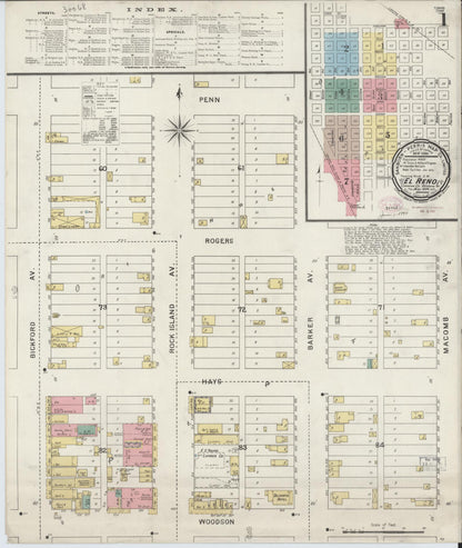 Sanborn Fire Insurance Map from El Reno, Canadian County, Oklahoma (1894), Sheet #0001 - Complete Map Set gallery image, historic Sanborn map, vintage wall art, Oklahoma Oklahoma