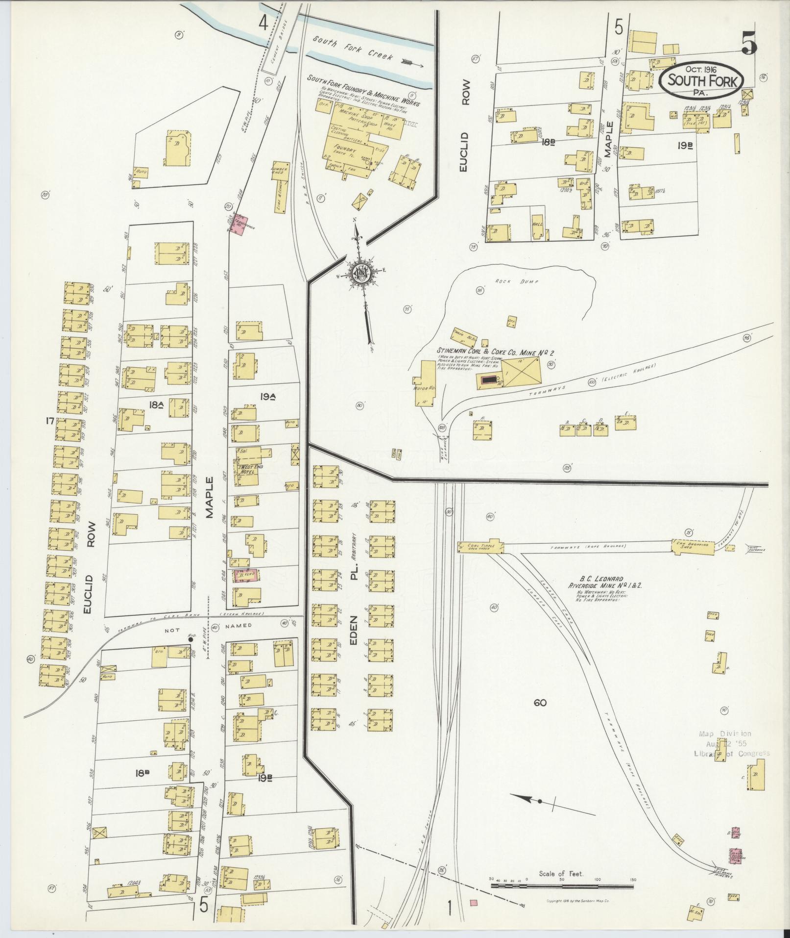 Sanborn Fire Insurance Map from South Fork, Cambria County, Pennsylvania (1916), Sheet #0005 - Historic Sanborn Fire Insurance Map Print, vintage old map wall art, antique decor, genealogy gift, Pennsylvania Pennsylvania map