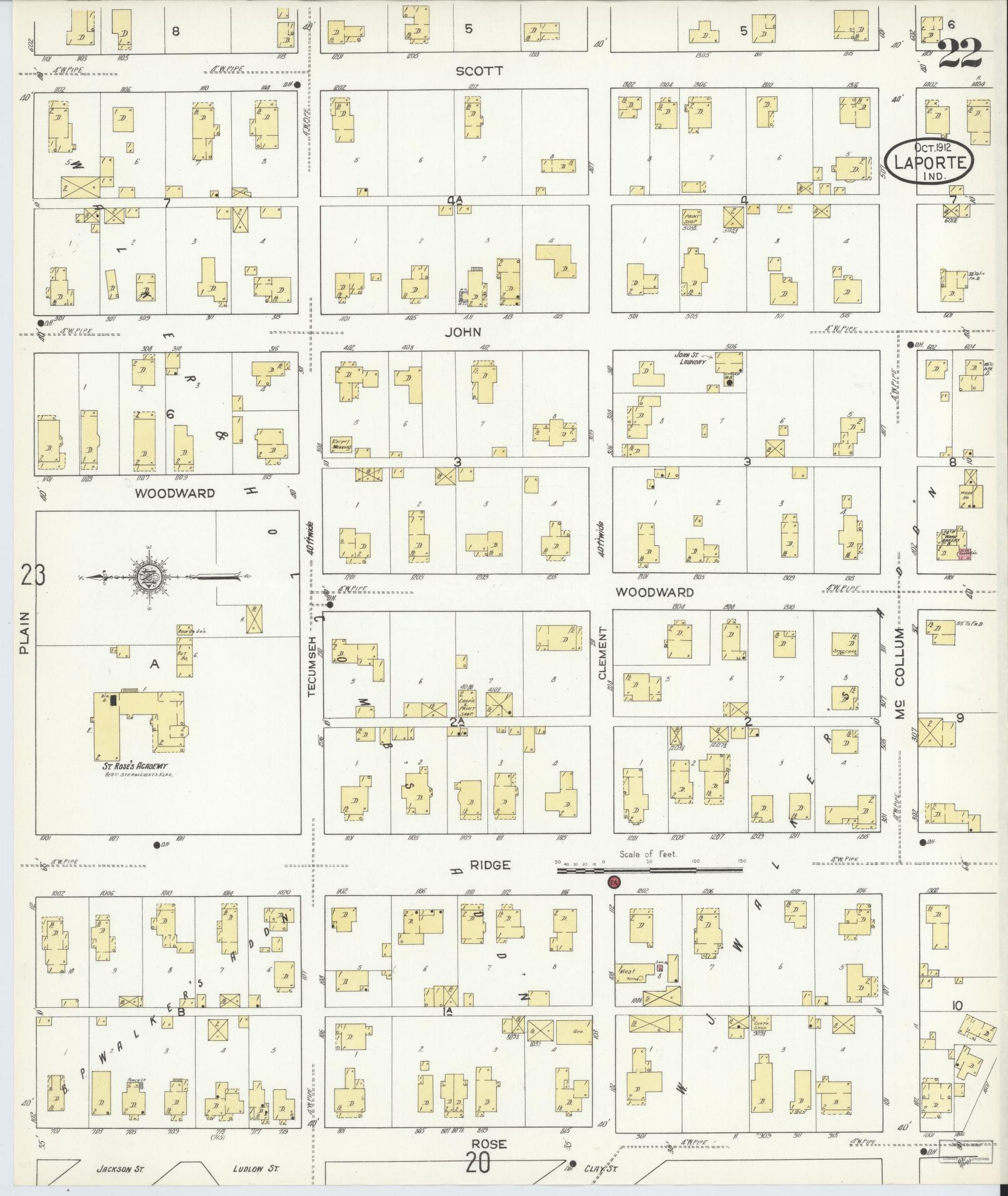 Sanborn Fire Insurance Map from La Porte, La Porte County, Indiana (1912), Sheet #0022 - Complete Map Set gallery image, historic Sanborn map, vintage wall art, Indiana Indiana