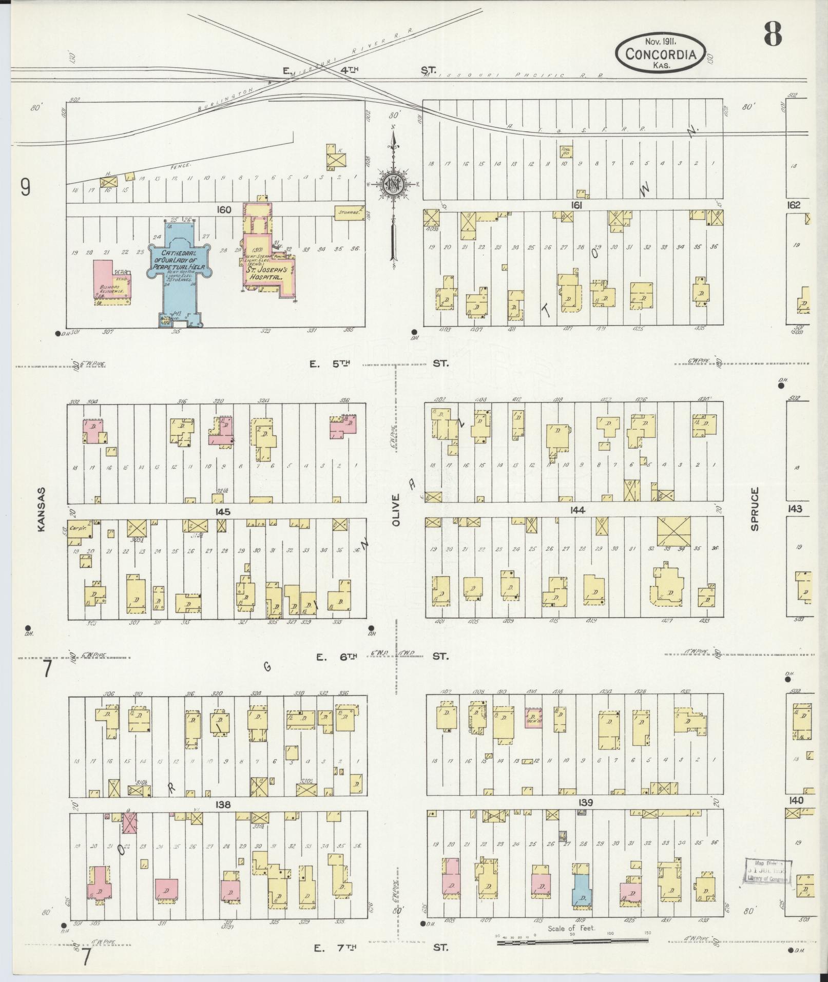Sanborn Fire Insurance Map from Concordia, Cloud County, Kansas (1911), Sheet #0008 - Complete Map Set gallery image, historic Sanborn map, vintage wall art, Kansas Kansas