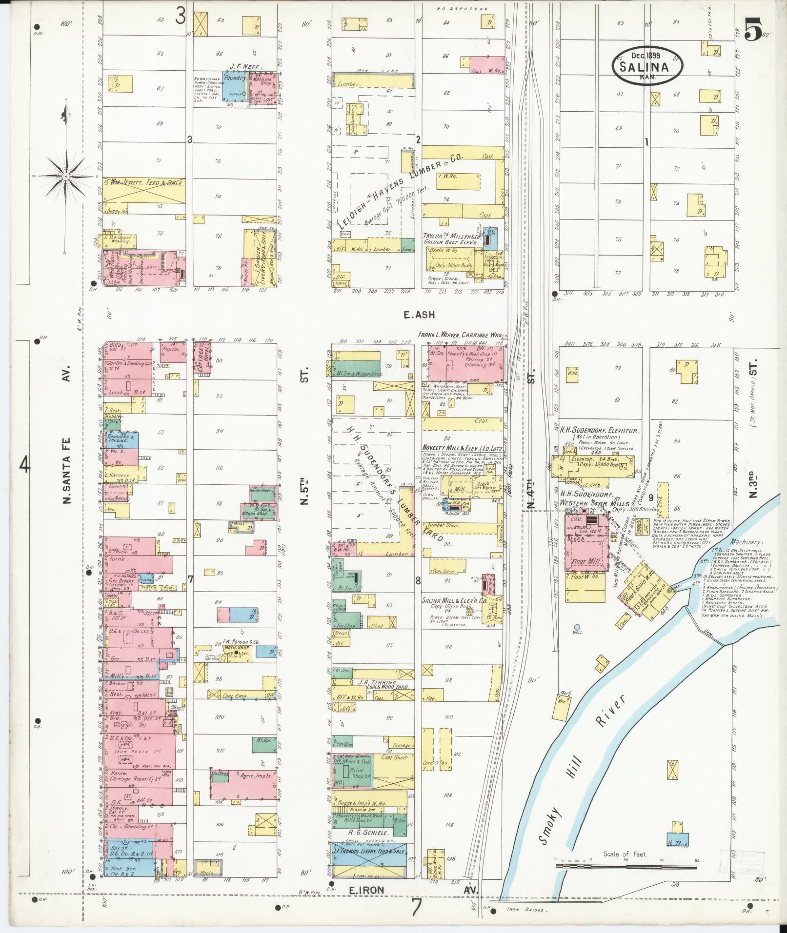 Sanborn Fire Insurance Map from Salina, Saline County, Kansas (1899), Sheet #0005 - Historic Sanborn Fire Insurance Map Print, vintage old map wall art, antique decor, genealogy gift, Kansas Kansas map