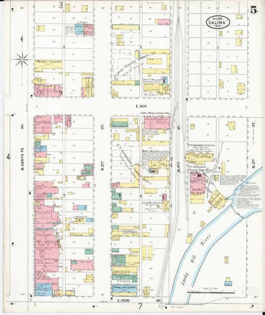 Sanborn Fire Insurance Map from Salina, Saline County, Kansas (1899), Sheet #0005 - Historic Sanborn Fire Insurance Map Print, vintage old map wall art, antique decor, genealogy gift, Kansas Kansas map
