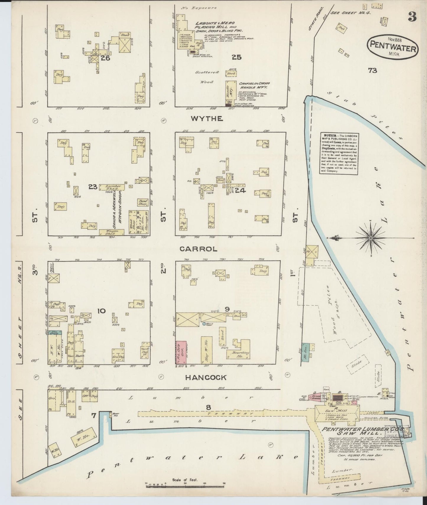 Sanborn Fire Insurance Map from Pentwater, Oceana County, Michigan (1883), Sheet #0003 - Complete Map Set gallery image, historic Sanborn map, vintage wall art, Michigan Michigan