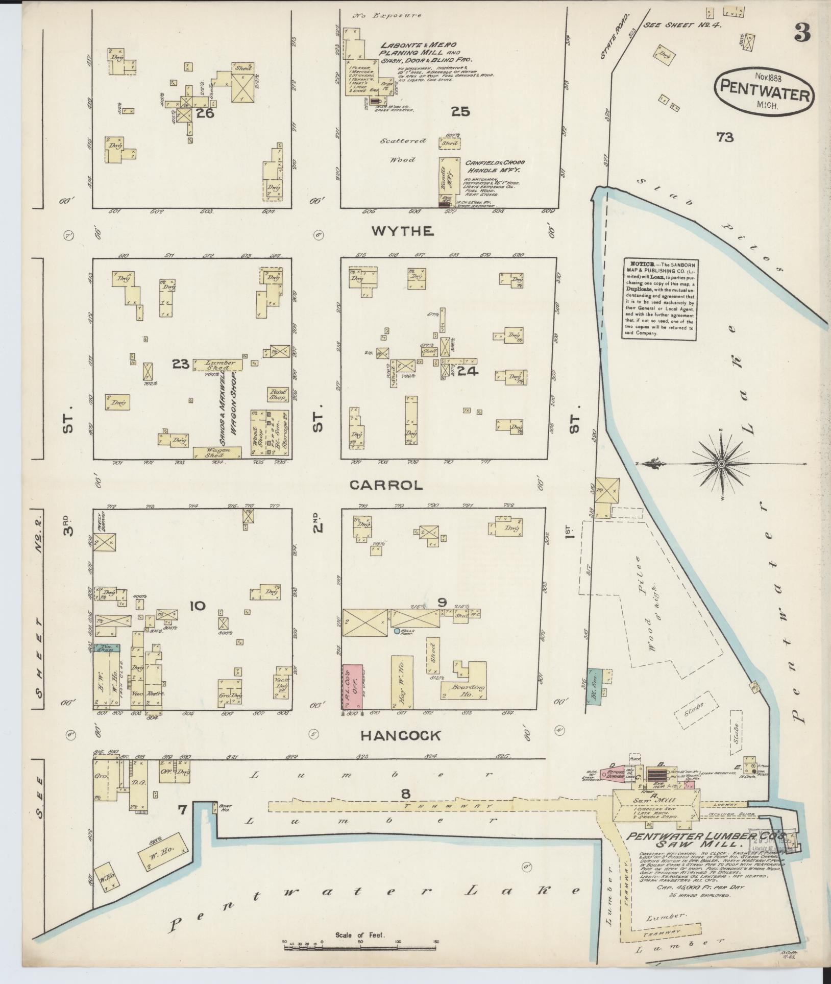 Sanborn Fire Insurance Map from Pentwater, Oceana County, Michigan (1883), Sheet #0003 - Complete Map Set gallery image, historic Sanborn map, vintage wall art, Michigan Michigan