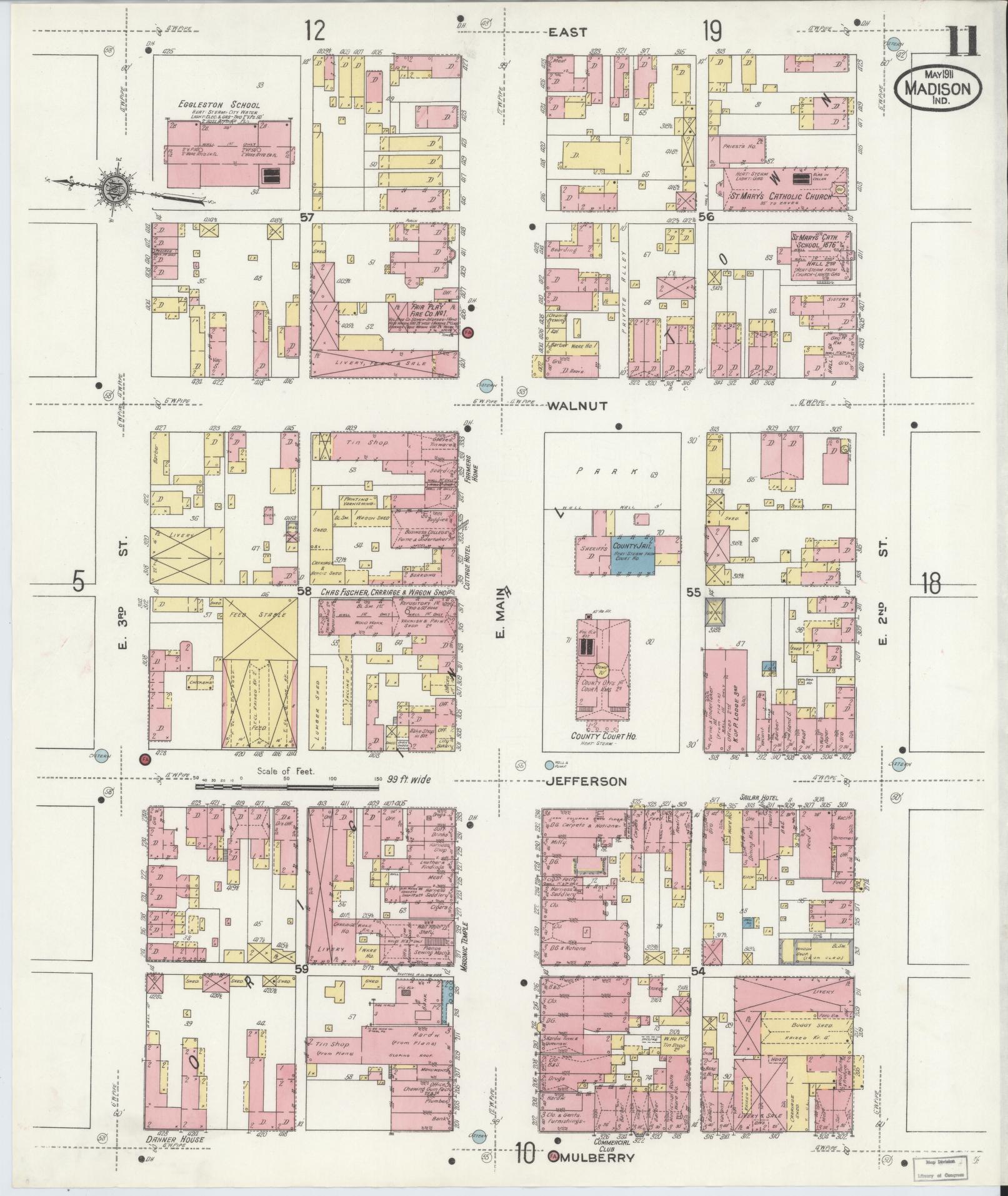 Sanborn Fire Insurance Map from Madison, Jefferson County, Indiana (1911), Sheet #0011 - Complete Map Set gallery image, historic Sanborn map, vintage wall art, Indiana Indiana
